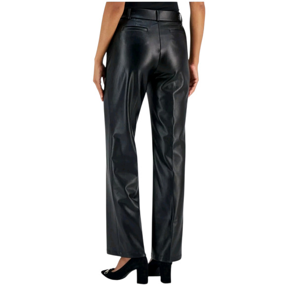 Kasper Womens Faux Leather Pants Size Small Black High Rise Pull On Office Chic - Picture 2 of 11